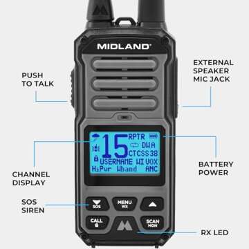 Midland GXT67 PRO GMRS Radio - Two-Way Midland Walkie Talkie - Repeater Capable, IP67 Waterproof, Active Noise Canceling, Hands-Free Operation, 99 Channels, 16-Hour Battery