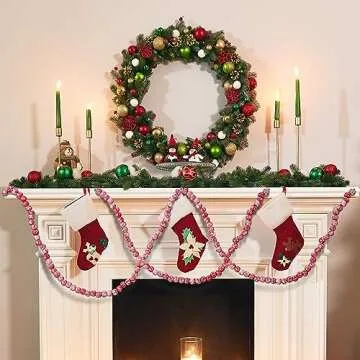 16 Feet Christmas Wood Bead Garland for Holiday Decor