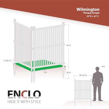 Enclo Privacy Screens ZP19068 Wilmington Vinyl No Dig Privacy Fence Screen Kit, 36.5in W x 45.5in H, White, 2 Panels