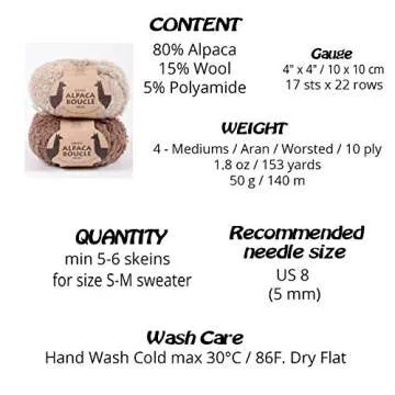 Alpaca Yarn Full of Loops, Medium, Aran, Worsted, 1.8 oz Ball, 153 Yards, Alpaca Boucle (5110 Light Grey)