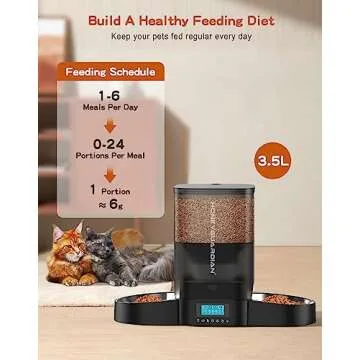 HoneyGuaridan 3.5L Automatic Cat Feeder for Two Cats, Cat Food Dispenser with Stainless Steel Bowl,Timed Cat Feeder Programmable 1-6 Meals Control, Dual Power Supply,10s Meal Call Black