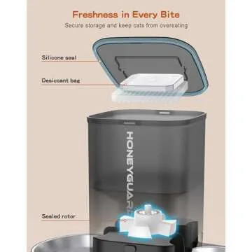 HoneyGuaridan 3.5L Automatic Cat Feeder for Two Cats, Cat Food Dispenser with Stainless Steel Bowl,Timed Cat Feeder Programmable 1-6 Meals Control, Dual Power Supply,10s Meal Call Black