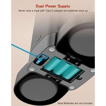 HoneyGuaridan 3.5L Automatic Cat Feeder for Two Cats, Cat Food Dispenser with Stainless Steel Bowl,Timed Cat Feeder Programmable 1-6 Meals Control, Dual Power Supply,10s Meal Call Black
