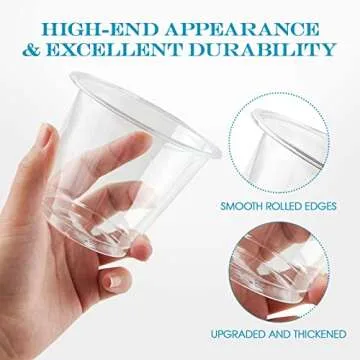 Turbo Bee 50 Pack 9 oz Clear Plastic Cups, Drinking Cups Disposable, Punch Plastic Party Cups for Wine, Juice, Iced Coffee and Cold Beverage
