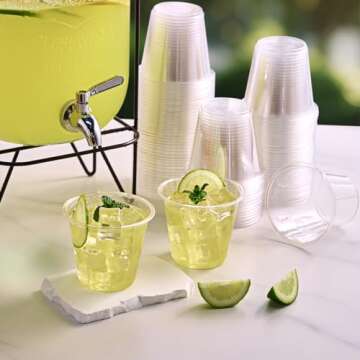 Turbo Bee 50 Pack 9 oz Clear Plastic Cups, Drinking Cups Disposable, Punch Plastic Party Cups for Wine, Juice, Iced Coffee and Cold Beverage