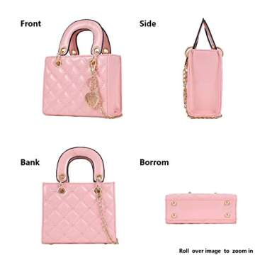 Qiayime Pink Patent Leather Quilted Handbag for Women