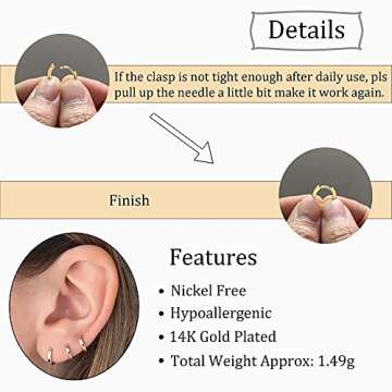 micuco Small Gold Hoop Earrings for Women 14K Gold Plated Huggie Hoop Earrings 12mm