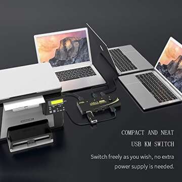 eKL USB 2.0 Sharing Switch 4 Computers in 4 USB Peripheral Out Switcher for PCs Mouse Keyboard Scanner Printer with 4 Pack USB A to A Cable