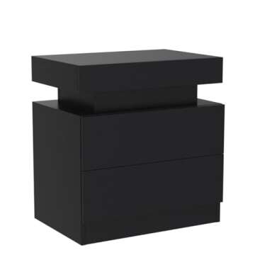 i-aplus Nightstand Set of 2 LED Nightstand with 2 Drawers, Bedside Table with Drawers for Bedroom, Side Bed Table with LED Light, Black