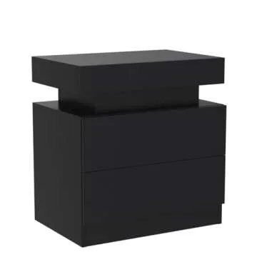 i-aplus Nightstand Set of 2 LED Nightstand with 2 Drawers, Bedside Table with Drawers for Bedroom, Side Bed Table with LED Light, Black