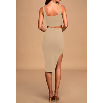 Stylish Pink Queen Women's 2 Piece Ribbed Midi Dress Sets