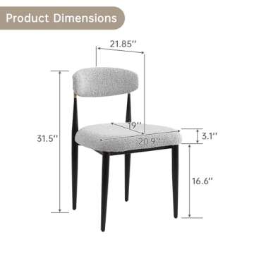 Morden Fort Boucle Dining Chairs Set of 2, Modern Chairs with Curved Backrest and Black Metal Legs f...