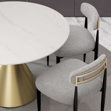 Morden Fort Boucle Dining Chairs Set of 2, Modern Chairs with Curved Backrest and Black Metal Legs for Dining Room, Kitchen, Living Room, Apartment