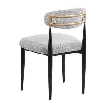 Morden Fort Boucle Dining Chairs Set of 2, Modern Chairs with Curved Backrest and Black Metal Legs for Dining Room, Kitchen, Living Room, Apartment