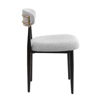 Morden Fort Boucle Dining Chairs Set of 2, Modern Chairs with Curved Backrest and Black Metal Legs for Dining Room, Kitchen, Living Room, Apartment