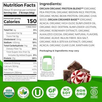 Orgain Organic Vegan Protein Powder, Peppermint Hot Cocoa Holiday Flavor - 21g of Plant Protein, 5g ...