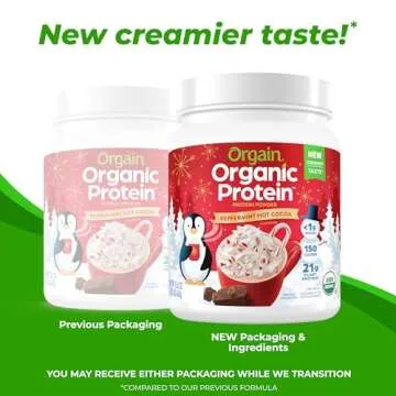 Orgain Organic Vegan Protein Powder, Peppermint Hot Cocoa Holiday Flavor - 21g of Plant Protein, 5g Prebiotic Fiber, No Lactose Ingredients, Non-GMO, Shakes & Smoothies, 1.02 lb (Packaging May Vary)