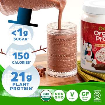 Orgain Organic Vegan Protein Powder, Peppermint Hot Cocoa Holiday Flavor - 21g of Plant Protein, 5g Prebiotic Fiber, No Lactose Ingredients, Non-GMO, Shakes & Smoothies, 1.02 lb (Packaging May Vary)