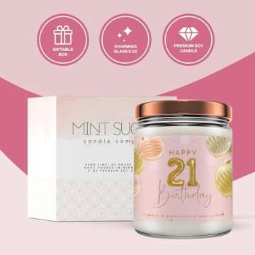 21st Birthday Candles - Happy 21st Birthday Gifts for Her - 21st Birthday Ideas - Made in USA 9 oz Scented Candle by Mint Sugar Candke Co - 21st Birthday Gift