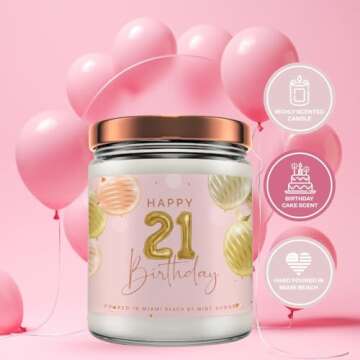 21st Birthday Candles - Happy 21st Birthday Gifts for Her - 21st Birthday Ideas - Made in USA 9 oz Scented Candle by Mint Sugar Candke Co - 21st Birthday Gift