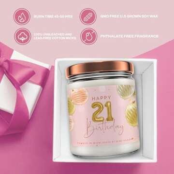 21st Birthday Candles - Happy 21st Birthday Gifts for Her - 21st Birthday Ideas - Made in USA 9 oz Scented Candle by Mint Sugar Candke Co - 21st Birthday Gift