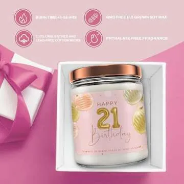 21st Birthday Candles - Happy 21st Birthday Gifts for Her - 21st Birthday Ideas - Made in USA 9 oz Scented Candle by Mint Sugar Candke Co - 21st Birthday Gift