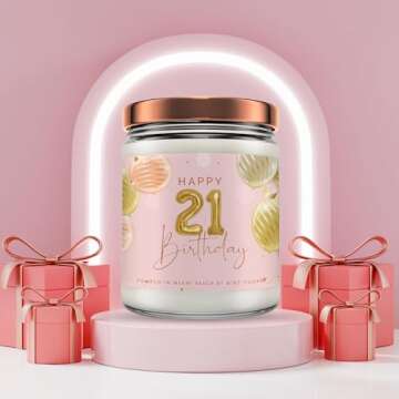 21st Birthday Candles - Happy 21st Birthday Gifts for Her - 21st Birthday Ideas - Made in USA 9 oz Scented Candle by Mint Sugar Candke Co - 21st Birthday Gift