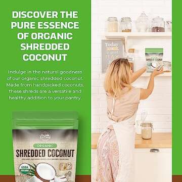 Organic Shredded Coconut Flakes - Unsweetened, Desiccated, Medium Sized Coconut Shreds for Baking, S...
