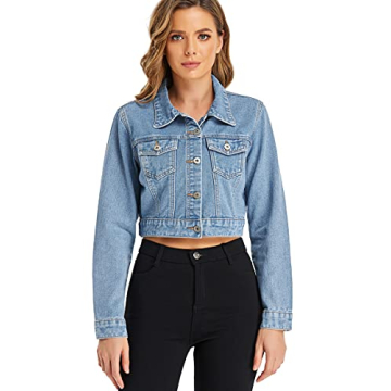 Stylish PEIQI Women’s Cropped Jean Denim Jacket