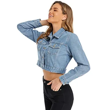 Stylish PEIQI Women’s Cropped Jean Denim Jacket