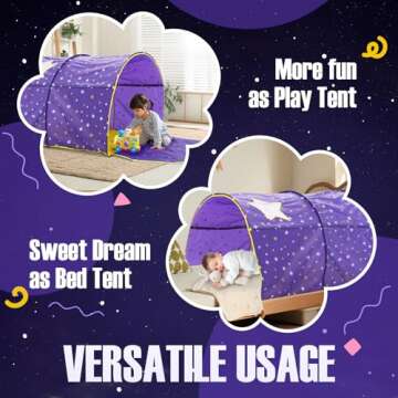 Alvantor Starlight Bed Canopy Dream Kids Play Tents Playhouse Privacy Space Twin Sleeping Indoor Grow in The Dark Stars Boys Girls Toddlers Pop Up Portable Frame Curtains Purple, Patent Pending