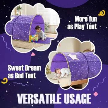Alvantor Starlight Bed Canopy Dream Kids Play Tents Playhouse Privacy Space Twin Sleeping Indoor Grow in The Dark Stars Boys Girls Toddlers Pop Up Portable Frame Curtains Purple, Patent Pending