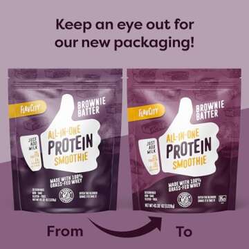 FlavCity All-in-One Protein Powder Smoothie, Brownie Batter - 100% Grass-Fed Whey Protein Powder wit...