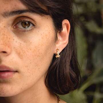 OSIANA Dainty Huggie Hoop Earrings for Women 18K Gold Plated Handmade Ball Bead Earrings Tiny Cute D...