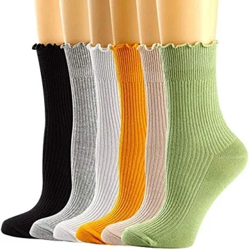 Mcool Mary Womens Crew Socks Ruffle Turn-Cuff Dress Socks Casual Cotton Knit Warm Comfy Lettuce High...