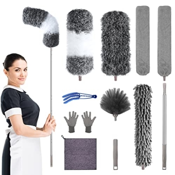 Upgraded Microfiber Feather Duster Kit with Extension Pole 30 to 100 inches, Reusable, Washable for ...