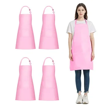 Loteaf 4 Packs Chef Apron with 2 Pockets - Waterproof & Adjustable for Everyone