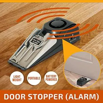 Door Stopper Alarm and Door Security Bar Bundle - House, Apartment, School, Hotel Door Security System, Adjustable Door Stoppers, Sliding Glass Door Security Bar - Lightweight, Portable Doorstops
