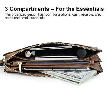 befen Women's Genuine Leather Wristlet Clutch Cell Phone Wallet Purses with Credit Card Holder with RFID Blocking (Russet) - Fit iPhone 15 Pro Max