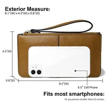 befen Women's Genuine Leather Wristlet Clutch Cell Phone Wallet Purses with Credit Card Holder with RFID Blocking (Russet) - Fit iPhone 15 Pro Max