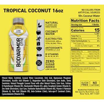 BODYARMOR LYTE Sports Drink Low-Calorie Sports Beverage, Tropical Coconut, Coconut Water Hydration, ...