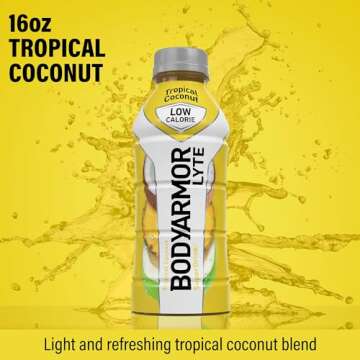 BODYARMOR LYTE Sports Drink Low-Calorie Sports Beverage, Tropical Coconut, Coconut Water Hydration, Natural Flavors With Vitamins, Potassium-Packed Electrolytes, Perfect For Athletes, 16 Fl Oz (Pack of 12)