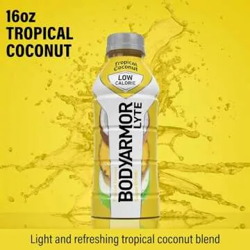 BODYARMOR LYTE Sports Drink Low-Calorie Sports Beverage, Tropical Coconut, Coconut Water Hydration, Natural Flavors With Vitamins, Potassium-Packed Electrolytes, Perfect For Athletes, 16 Fl Oz (Pack of 12)
