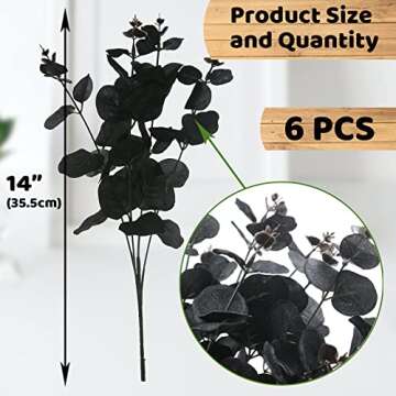 Hananona 6 Pcs Artificial Black Eucalyptus Stems, 14" Eucalyptus Leaves Branches Bouquet for Flower ...