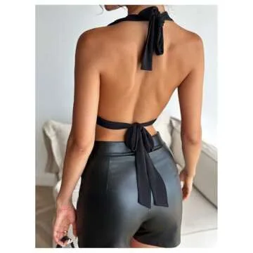 SOLY HUX Women’s Sexy Halter Open Back Deep V Neck Tank Top