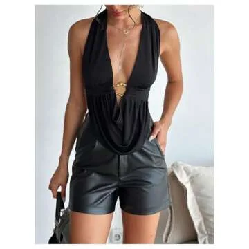 Stylish SOLY HUX Open Back Deep V Neck Tank Tops for Women
