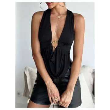 Stylish SOLY HUX Open Back Deep V Neck Tank Tops for Women