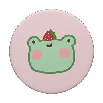 Cute Frog with Strawberry Kawaii Aesthetic PopSockets PopGrip: Swappable Grip for Phones & Tablets