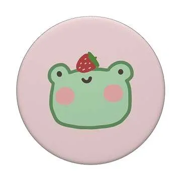 Cute Frog with Strawberry Kawaii Aesthetic PopSockets PopGrip: Swappable Grip for Phones & Tablets