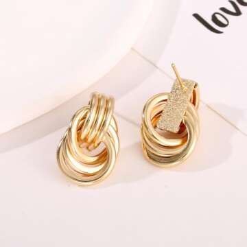 VANGETIMI Chunky Gold Statement Earrings - Trendy Jewelry
